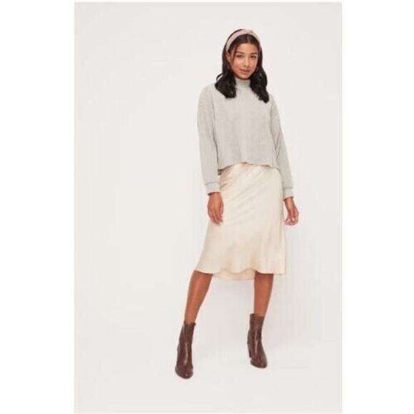 All in Favor Sweaters - All In Favor Women's Mock Neck Ribbed Sweater In Heather Grey Black Medium